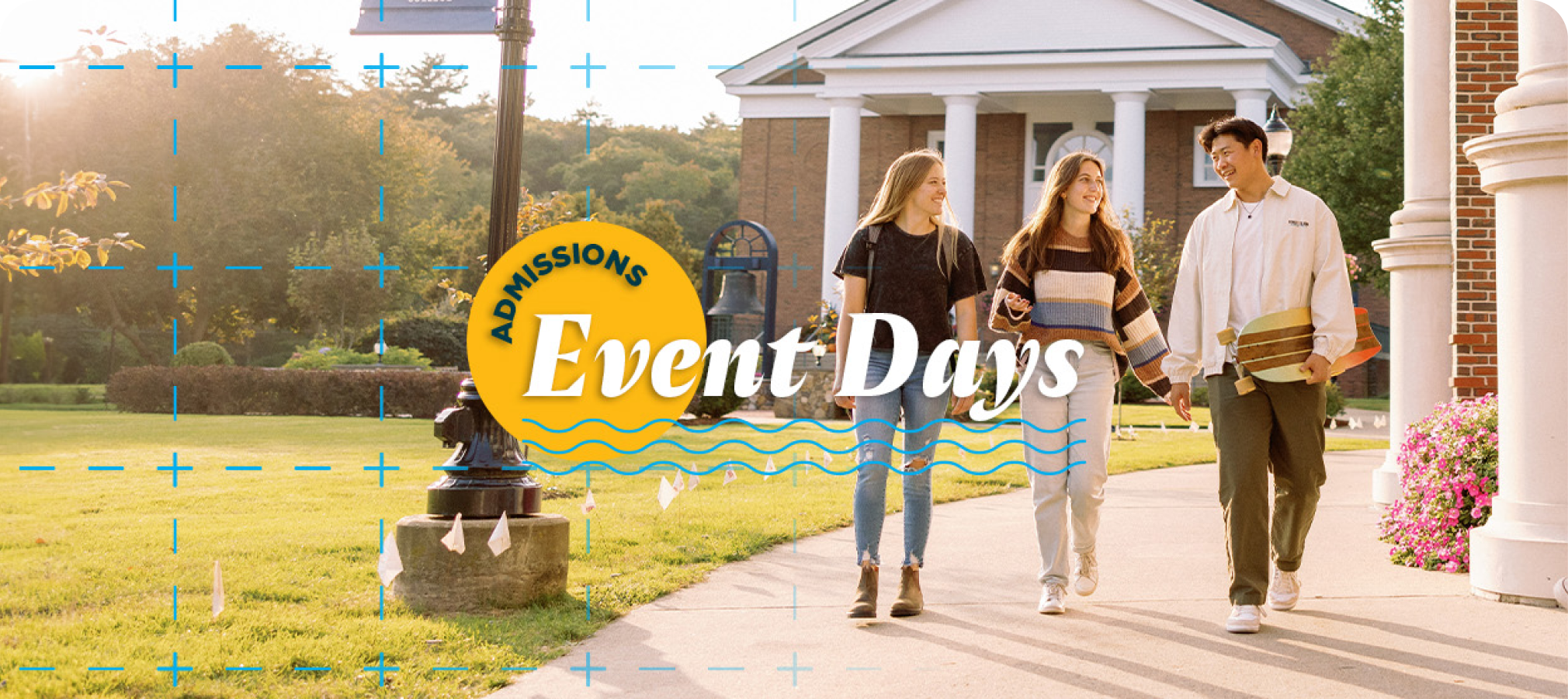 students walking down sidewalk on gordon college campus; text reads “Admissions Event Days”