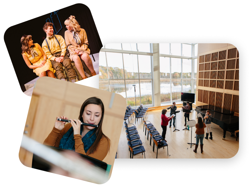 collage of photos of students on campus and in the Gordon College Chapel